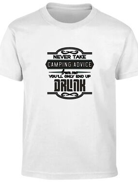 Men's White Short-Sleeve Graphic Tee - 'Never Take Camping Advice'